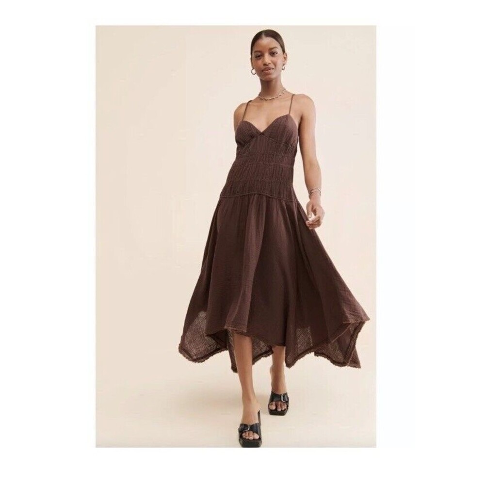 Free People Verbena Midi Dress Chocolate Brown Size L NWOT